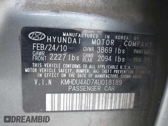 ✅ 2010 Hyundai Elantra GLS • VIN: KMHDU4AD7AU018189 • Лот: 42271043. Опубликован ранее на IAAI с пробегом 202 687 миль. Бесплатный доступ к архиву аукционных продаж из США и подробный отчёт об истории автомобиля на DreamBid. Изображение 9.