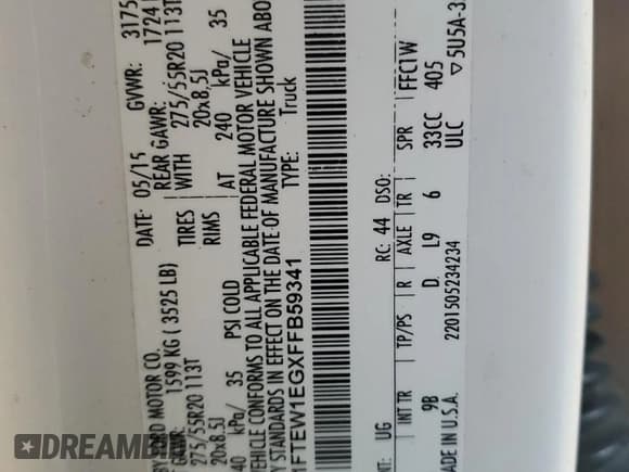 ✅ 2015 Ford F-150 XLT • VIN: 1FTEW1EGXFFB59341 • Lot: 57779635. Listed on Copart with 124,340 mi. Free auction sales archive from the USA and detailed vehicle history report at DreamBid. Image 13.