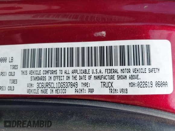 ✅ 2013 Ram 2500 Tradesman • VIN: 3C6UR5CL1DG537849 • Lot: 42346345. Listed on IAAI with 155,457 mi. Free auction sales archive from the USA and detailed vehicle history report at DreamBid. Image 9.