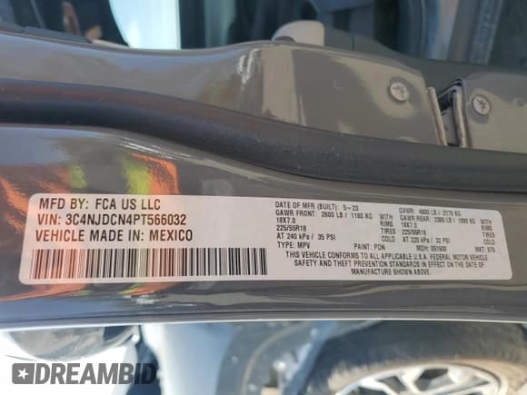 ✅ 2023 Jeep Compass Limited • VIN: 3C4NJDCN4PT566032 • Lot: 84455485. Wystawiony na Copart z przebiegiem 54 523 mil. Bezpłatny archiwum sprzedaży aukcyjnych z USA i szczegółowy raport historii pojazdu na DreamBid. Zdjęcie 14.