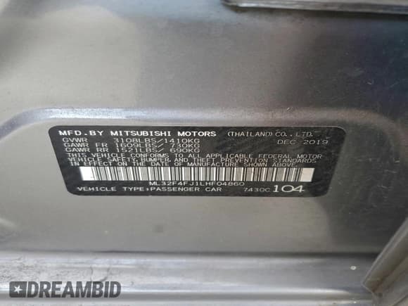 ✅ 2020 Mitsubishi Mirage SE • VIN: ML32F4FJ1LHF04860 • Лот: 94275145. Опубликован ранее на Copart с пробегом 111 835 миль. Бесплатный доступ к архиву аукционных продаж из США и подробный отчёт об истории автомобиля на DreamBid. Изображение 12.