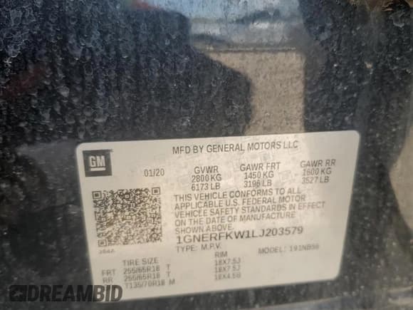 ✅ 2020 Chevrolet Traverse LS • VIN: 1GNERFKW1LJ203579 • Лот: 68931905. Опубликован ранее на Copart с пробегом 154 096 миль. Бесплатный доступ к архиву аукционных продаж из США и подробный отчёт об истории автомобиля на DreamBid. Изображение 13.