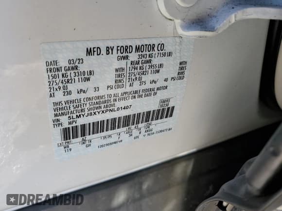 ✅ 2023 Lincoln Aviator Grand Touring • VIN: 5LMYJ8XYXPNL01407 • Лот: 42581955. Опубликован ранее на Copart с пробегом 28 349 миль. Бесплатный доступ к архиву аукционных продаж из США и подробный отчёт об истории автомобиля на DreamBid. Изображение 13.