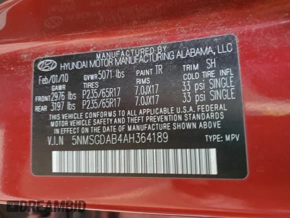 ✅ 2010 Hyundai Santa Fe GLS • VIN: 5NMSGDAB4AH364189 • Lot: 81319054. Listed on Copart with 149,695 mi. Free auction sales archive from the USA and detailed vehicle history report at DreamBid. Image 14.