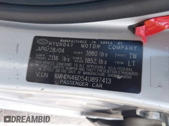 ✅ 2004 Hyundai Elantra GLS • VIN: KMHDN46D54U897413 • Lot: 42779920. Wystawiony na IAAI z przebiegiem 115 134 mil. Bezpłatny archiwum sprzedaży aukcyjnych z USA i szczegółowy raport historii pojazdu na DreamBid. Zdjęcie 9.