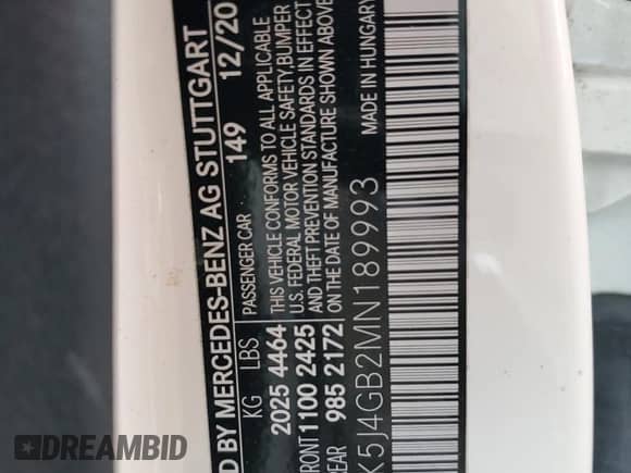2021 Mercedes-Benz CLA 250 z VIN W1K5J4GB2MN189993, wystawiony jako Copart lot #68920145 z przebiegiem 52 840 mil mil oraz Szkoda całkowita • Salvage title. Historia ofert i sprzedaży dostępna na DreamBid. Obrazek 12.