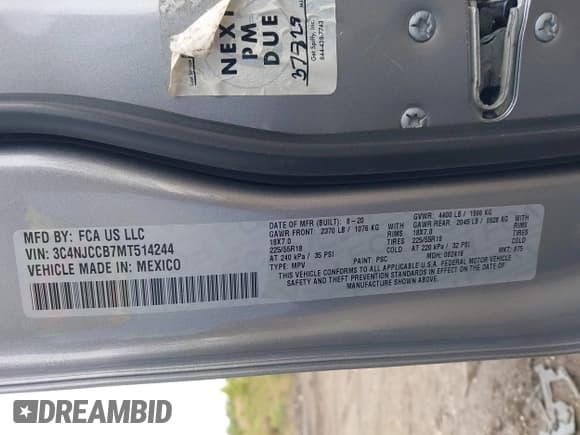 ✅ 2021 Jeep Compass Limited • VIN: 3C4NJCCB7MT514244 • Lot: 42090791. Listed on IAAI with Not provided. Free auction sales archive from the USA and detailed vehicle history report at DreamBid. Image 8.