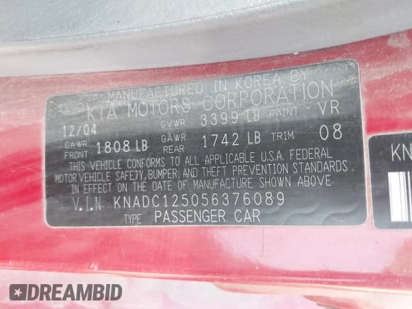 ✅ 2005 Kia Rio • VIN: KNADC125056376089 • Lot: 42489281. Wystawiony na IAAI z przebiegiem 101 101 mil. Bezpłatny archiwum sprzedaży aukcyjnych z USA i szczegółowy raport historii pojazdu na DreamBid. Zdjęcie 9.