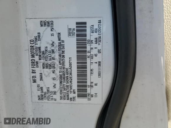 ✅ 2006 Ford Explorer XLS • VIN: 1FMEU62E36UA59711 • Lot: 92528355. Listed on Copart with 242,229 mi. Free auction sales archive from the USA and detailed vehicle history report at DreamBid. Image 13.