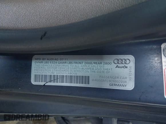 ✅ 2012 Audi A7 Prestige • VIN: WAUSGAFC9CN032204 • Lot: 42346006. Listed on IAAI with 112,254 mi. Free auction sales archive from the USA and detailed vehicle history report at DreamBid. Image 9.