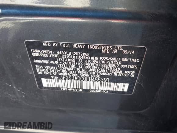 2015 Subaru Forester Premium с VIN JF2SJADC0FH455393, выставлен на аукционе IAAI как лот 43231386 с пробегом 133 680 миль миль и . История ставок и продаж доступна на DreamBid. Изображение 9.