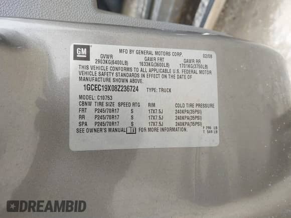 2008 Chevrolet Silverado 1500 Work Truck with VIN 1GCEC19X08Z236724, listed as a IAAI auction lot 41831826 with 133,888 mi miles and . Bid and sale history available at DreamBid. Image 9.