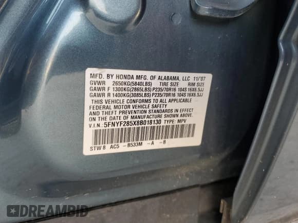 ✅ 2008 Honda Pilot EX-L • VIN: 5FNYF285X8B018130 • Лот: 80809555. Опубликован ранее на Copart с пробегом 234 445 миль. Бесплатный доступ к архиву аукционных продаж из США и подробный отчёт об истории автомобиля на DreamBid. Изображение 13.