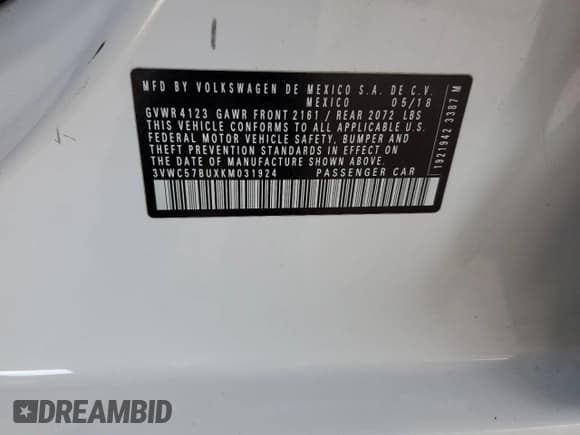 ✅ 2019 Volkswagen Jetta S • VIN: 3VWC57BUXKM031924 • Lot: 53752815. Listed on Copart with 67,590 mi. Free auction sales archive from the USA and detailed vehicle history report at DreamBid. Image 15.