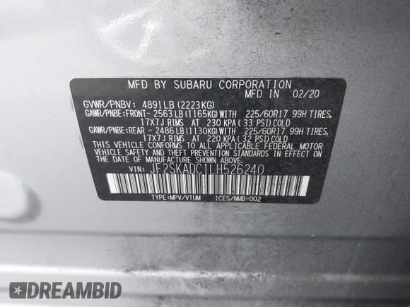 ✅ 2020 Subaru Forester • VIN: JF2SKADC1LH526240 • Лот: 43674812. Опубликован ранее на IAAI с пробегом 85 548 миль. Бесплатный доступ к архиву аукционных продаж из США и подробный отчёт об истории автомобиля на DreamBid. Изображение 9.