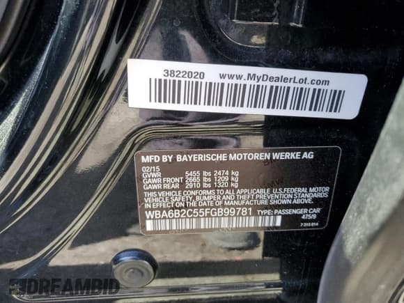 ✅ 2015 BMW 6 Series 650i • VIN: WBA6B2C55FGB99781 • Lot: 45905963. Listed on Copart with 94,803 mi. Free auction sales archive from the USA and detailed vehicle history report at DreamBid. Image 13.