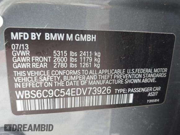 ✅ 2014 BMW M6 • VIN: WBS6C9C54EDV73926 • Lot: 42421586. Listed on IAAI with 82,216 mi. Free auction sales archive from the USA and detailed vehicle history report at DreamBid. Image 9.