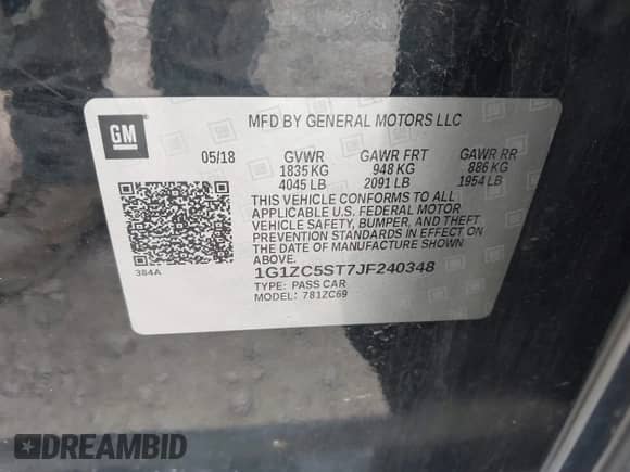 2018 Chevrolet Malibu LS с VIN 1G1ZC5ST7JF240348, выставлен на аукционе IAAI как лот 42980711 с пробегом 185 131 миль миль и . История ставок и продаж доступна на DreamBid. Изображение 9.