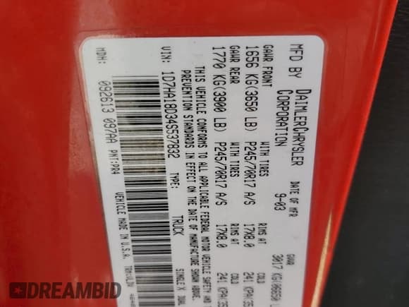 ✅ 2004 Dodge 1500 SLT • VIN: 1D7HA18D34S537832 • Лот: 72509484. Опубликован ранее на Copart с пробегом 279 106 миль. Бесплатный доступ к архиву аукционных продаж из США и подробный отчёт об истории автомобиля на DreamBid. Изображение 12.