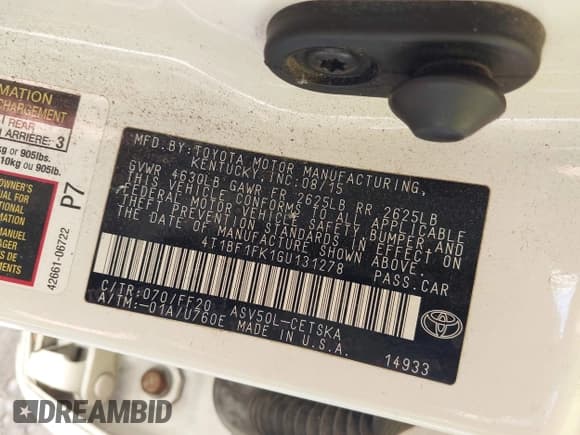 ✅ 2016 Toyota Camry SE • VIN: 4T1BF1FK1GU131278 • Lot: 43435416. Listed on IAAI with 164,765 mi. Free auction sales archive from the USA and detailed vehicle history report at DreamBid. Image 9.