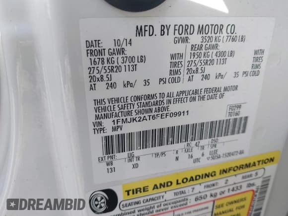 ✅ 2015 Ford Expedition Max Limited • VIN: 1FMJK2AT6FEF09911 • Lot: 42009348. Listed on IAAI with 144,172 mi. Free auction sales archive from the USA and detailed vehicle history report at DreamBid. Image 9.