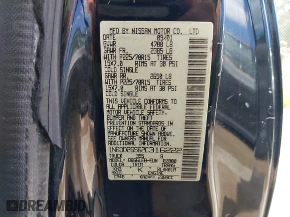 ✅ 2002 Nissan Frontier XE • VIN: 1N6DD26S62C316222 • Лот: 42796937. Опубликован ранее на IAAI с пробегом 191 514 миль. Бесплатный доступ к архиву аукционных продаж из США и подробный отчёт об истории автомобиля на DreamBid. Изображение 9.