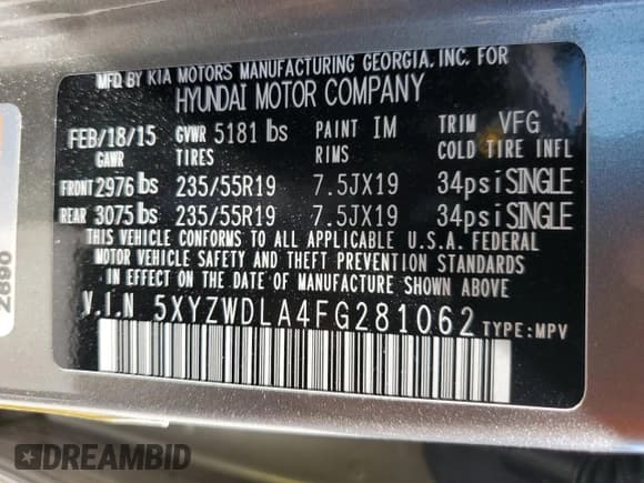 ✅ 2015 Hyundai Santa Fe • VIN: 5XYZWDLA4FG281062 • Лот: 60811773. Опубликован ранее на Copart с пробегом 80 342 миль. Бесплатный доступ к архиву аукционных продаж из США и подробный отчёт об истории автомобиля на DreamBid. Изображение 14.