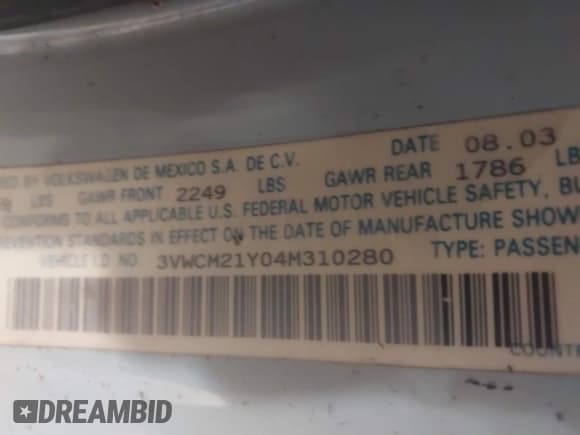 ✅ 2004 Volkswagen Beetle GLS • VIN: 3VWCM21Y04M310280 • Lot: 43888915. Listed on IAAI with 108,388 mi. Free auction sales archive from the USA and detailed vehicle history report at DreamBid. Image 9.