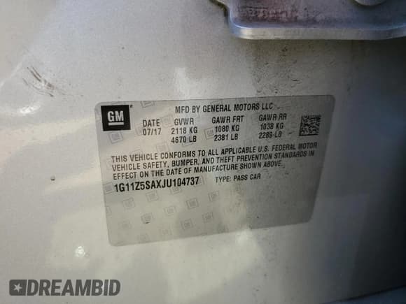 ✅ 2018 Chevrolet Impala LT • VIN: 1G11Z5SAXJU104737 • Lot: 80736985. Wystawiony na Copart z przebiegiem 91 025 mil. Bezpłatny archiwum sprzedaży aukcyjnych z USA i szczegółowy raport historii pojazdu na DreamBid. Zdjęcie 12.