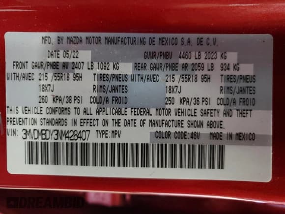 ✅ 2022 Mazda CX-30 Premium • VIN: 3MVDMBDY3NM428407 • Lot: 82110265. Wystawiony na Copart z przebiegiem 22 947 mil. Bezpłatny archiwum sprzedaży aukcyjnych z USA i szczegółowy raport historii pojazdu na DreamBid. Zdjęcie 14.