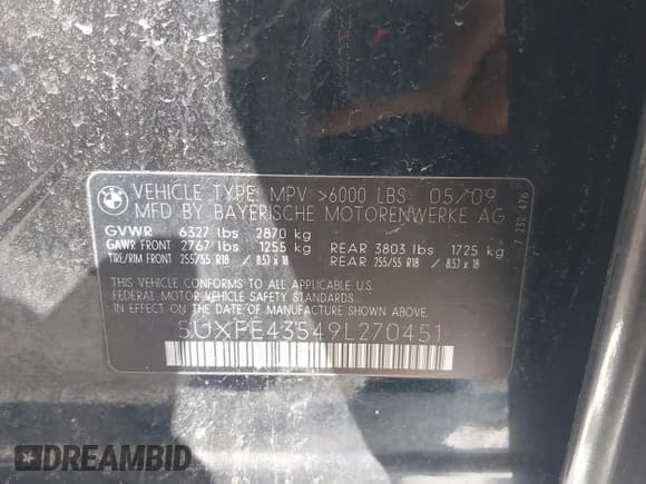 ✅ 2009 BMW X5 30i • VIN: 5UXFE43549L270451 • Лот: 43533384. Опубликован ранее на IAAI с пробегом 112 343 миль. Бесплатный доступ к архиву аукционных продаж из США и подробный отчёт об истории автомобиля на DreamBid. Изображение 9.