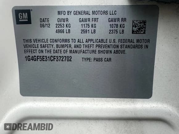 ✅ 2012 Buick LaCrosse Premium 2 • VIN: 1G4GF5E31CF372702 • Lot: 90290445. Listed on Copart with 130,098 mi. Free auction sales archive from the USA and detailed vehicle history report at DreamBid. Image 10.