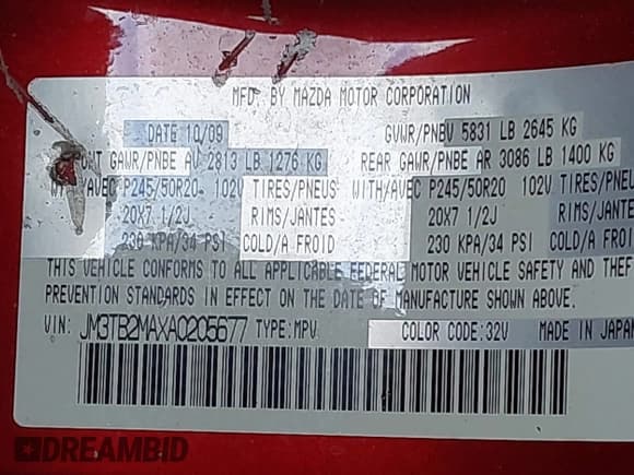 ✅ 2010 Mazda CX-9 Sport • VIN: JM3TB2MAXA0205677 • Лот: 42617960. Опубликован ранее на IAAI с пробегом 220 581 миль. Бесплатный доступ к архиву аукционных продаж из США и подробный отчёт об истории автомобиля на DreamBid. Изображение 9.