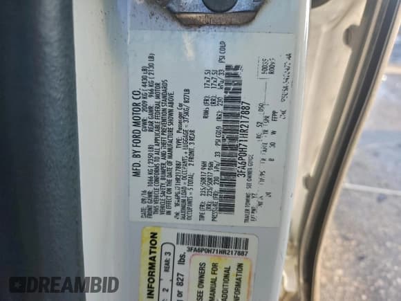 ✅ 2017 Ford Fusion SE • VIN: 3FA6P0H71HR217887 • Lot: 94418275. Wystawiony na Copart z przebiegiem 156 000 mil. Bezpłatny archiwum sprzedaży aukcyjnych z USA i szczegółowy raport historii pojazdu na DreamBid. Zdjęcie 12.