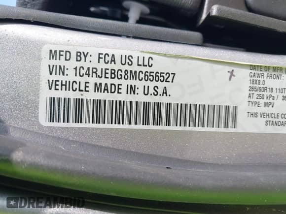 2021 Jeep Grand Cherokee 80th Anniversary с VIN 1C4RJEBG8MC656527, выставлен на аукционе IAAI как лот 43105741 с пробегом 67 310 миль миль и . История ставок и продаж доступна на DreamBid. Изображение 9.