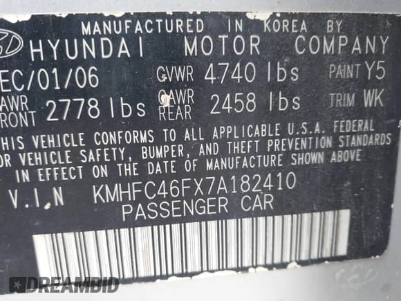 2007 Hyundai Azera SE с VIN KMHFC46FX7A182410, выставлен на аукционе IAAI как лот 42150993 с пробегом 146 627 миль миль и . История ставок и продаж доступна на DreamBid. Изображение 9.