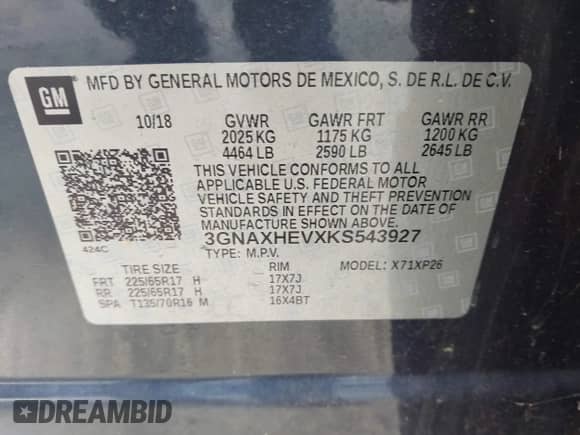 2019 Chevrolet Equinox LS с VIN 3GNAXHEVXKS543927, выставлен на аукционе IAAI как лот 43441047 с пробегом 65 326 миль миль и . История ставок и продаж доступна на DreamBid. Изображение 9.