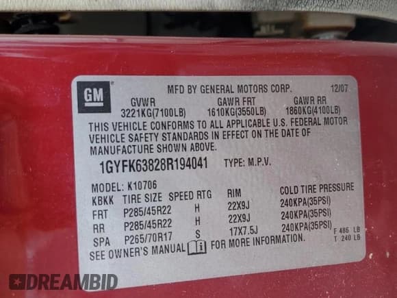 ✅ 2008 Cadillac Escalade • VIN: 1GYFK63828R194041 • Lot: 82048995. Wystawiony na Copart z przebiegiem 180 183 mil. Bezpłatny archiwum sprzedaży aukcyjnych z USA i szczegółowy raport historii pojazdu na DreamBid. Zdjęcie 14.