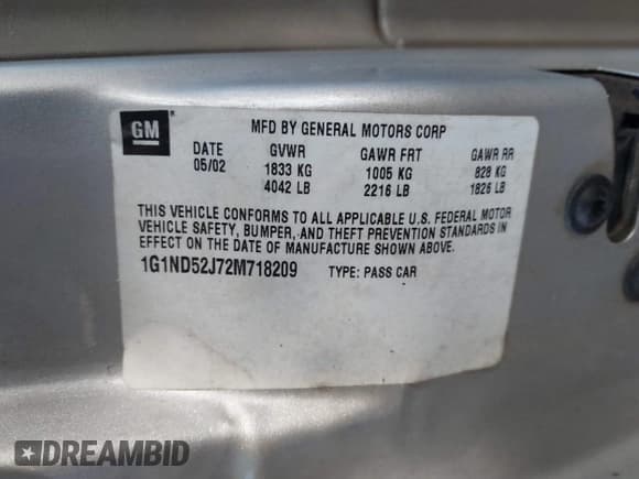 ✅ 2002 Chevrolet Malibu • VIN: 1G1ND52J72M718209 • Lot: 43550014. Listed on IAAI with 99,204 mi. Free auction sales archive from the USA and detailed vehicle history report at DreamBid. Image 9.