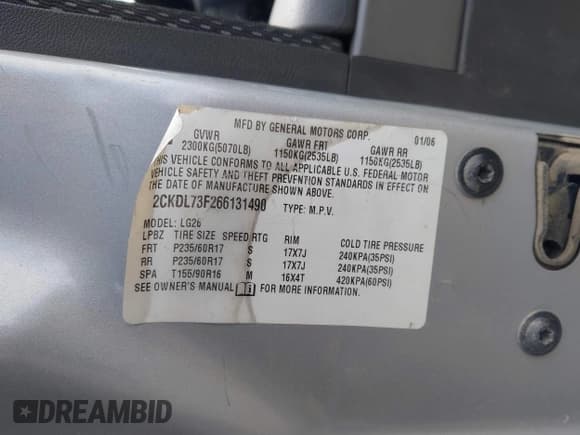 ✅ 2006 Pontiac Torrent • VIN: 2CKDL73F266131490 • Lot: 42237708. Wystawiony na IAAI z przebiegiem 193 970 mil. Bezpłatny archiwum sprzedaży aukcyjnych z USA i szczegółowy raport historii pojazdu na DreamBid. Zdjęcie 9.