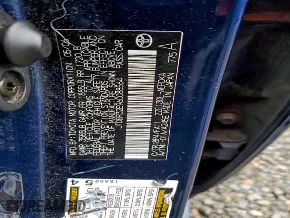 ✅ 2006 Toyota Corolla LE • VIN: JTDBR32E960088564 • Lot: 94271105. Listed on Copart with 271,870 mi. Free auction sales archive from the USA and detailed vehicle history report at DreamBid. Image 13.