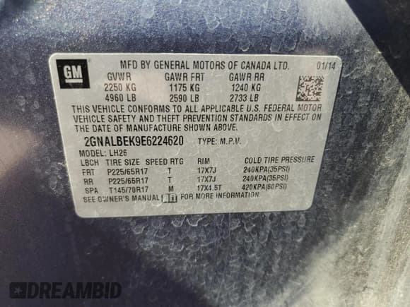 ✅ 2014 Chevrolet Equinox LT • VIN: 2GNALBEK9E6224620 • Лот: 72653874. Опубликован ранее на Copart с пробегом 120 666 миль. Бесплатный доступ к архиву аукционных продаж из США и подробный отчёт об истории автомобиля на DreamBid. Изображение 14.