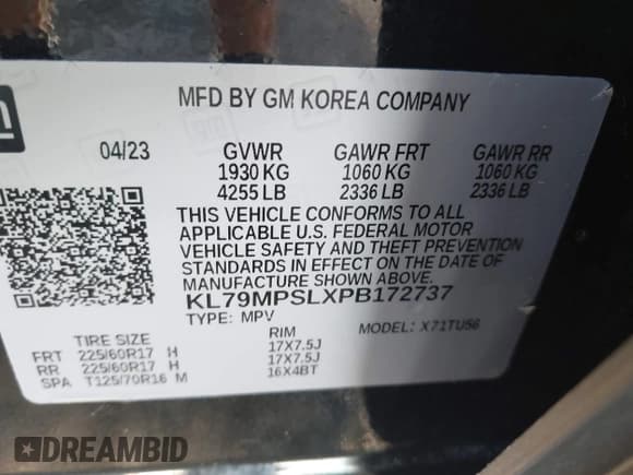 ✅ 2023 Chevrolet TrailBlazer LT • VIN: KL79MPSLXPB172737 • Лот: 43004367. Опубликован ранее на IAAI с пробегом 12 043 миль. Бесплатный доступ к архиву аукционных продаж из США и подробный отчёт об истории автомобиля на DreamBid. Изображение 9.