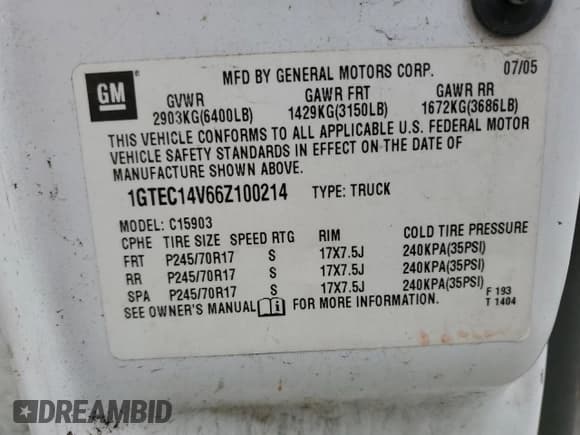 ✅ 2006 GMC Sierra 1500 Work Truck • VIN: 1GTEC14V66Z100214 • Лот: 59821015. Опубликован ранее на Copart с пробегом 168 724 миль. Бесплатный доступ к архиву аукционных продаж из США и подробный отчёт об истории автомобиля на DreamBid. Изображение 12.