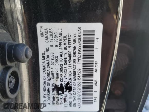 ✅ 2014 Honda Civic LX • VIN: 2HGFB2F55EH547532 • Лот: 89552755. Опубликован ранее на Copart с пробегом 138 292 миль. Бесплатный доступ к архиву аукционных продаж из США и подробный отчёт об истории автомобиля на DreamBid. Изображение 12.