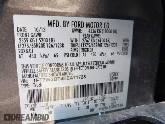 ✅ 2014 Ford F-250 XL • VIN: 1FT7W2BT4EEA71728 • Lot: 42320316. Listed on IAAI with Not provided. Free auction sales archive from the USA and detailed vehicle history report at DreamBid. Image 9.