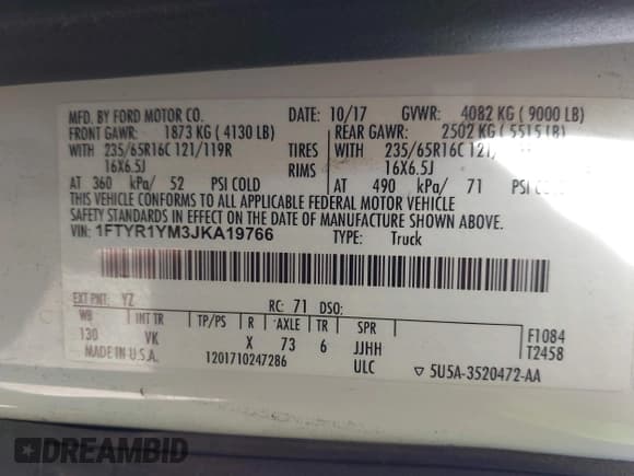 ✅ 2018 Ford Transit • VIN: 1FTYR1YM3JKA19766 • Лот: 43358486. Опубликован ранее на IAAI с пробегом 67 954 миль. Бесплатный доступ к архиву аукционных продаж из США и подробный отчёт об истории автомобиля на DreamBid. Изображение 9.