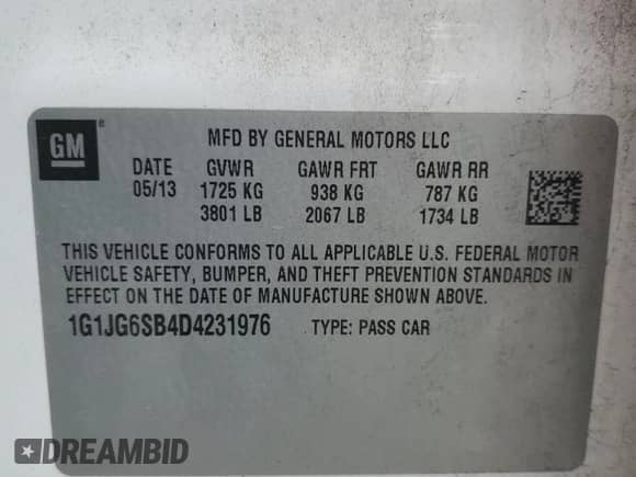 2013 Chevrolet Sonic RS z VIN 1G1JG6SB4D4231976, wystawiony jako Copart lot #50003445 z przebiegiem 78 586 mil mil oraz Szkoda całkowita • Salvage title. Historia ofert i sprzedaży dostępna na DreamBid. Obrazek 14.