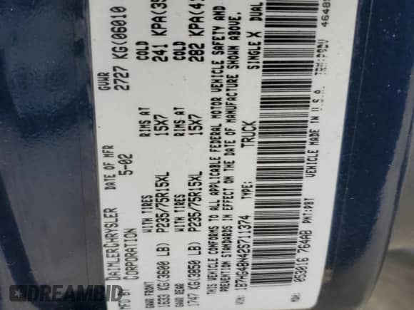 2002 Dodge Dakota SLT z VIN 1B7HG48N42S711374, wystawiony jako Copart lot #68991894 z przebiegiem Nie podano mil oraz Czysty tytuł • Clean title. Historia ofert i sprzedaży dostępna na DreamBid. Obrazek 12.