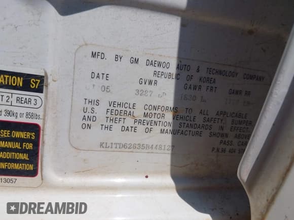 ✅ 2005 Chevrolet Aveo LS • VIN: KL1TD62635B448127 • Lot: 42896520. Wystawiony na IAAI z przebiegiem 52 987 mil. Bezpłatny archiwum sprzedaży aukcyjnych z USA i szczegółowy raport historii pojazdu na DreamBid. Zdjęcie 9.